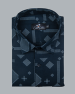 Gloster Linen Navy Blue with White Zari Print Shirts for Men