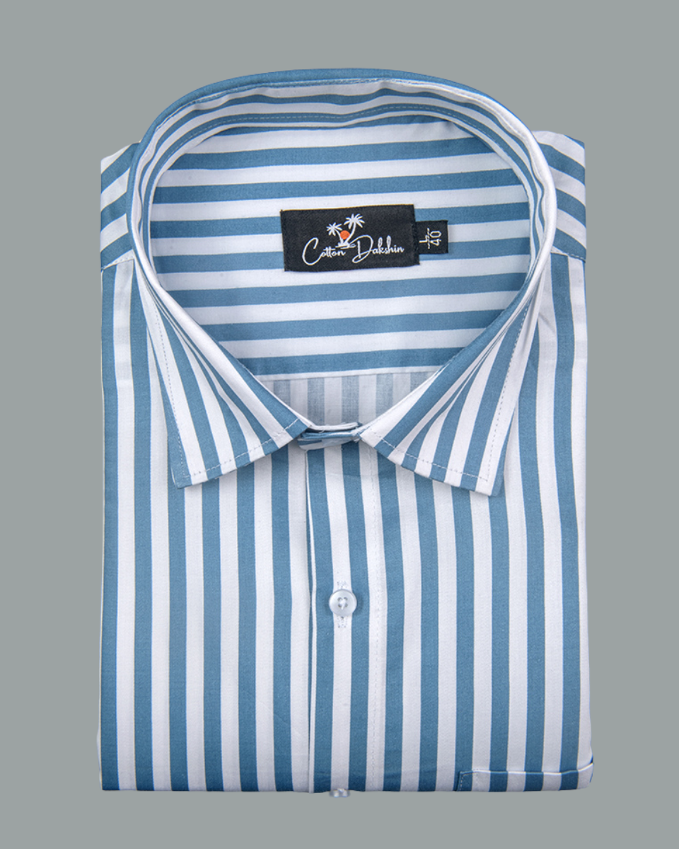 Cotton White with Blue Lining Shirts for Men