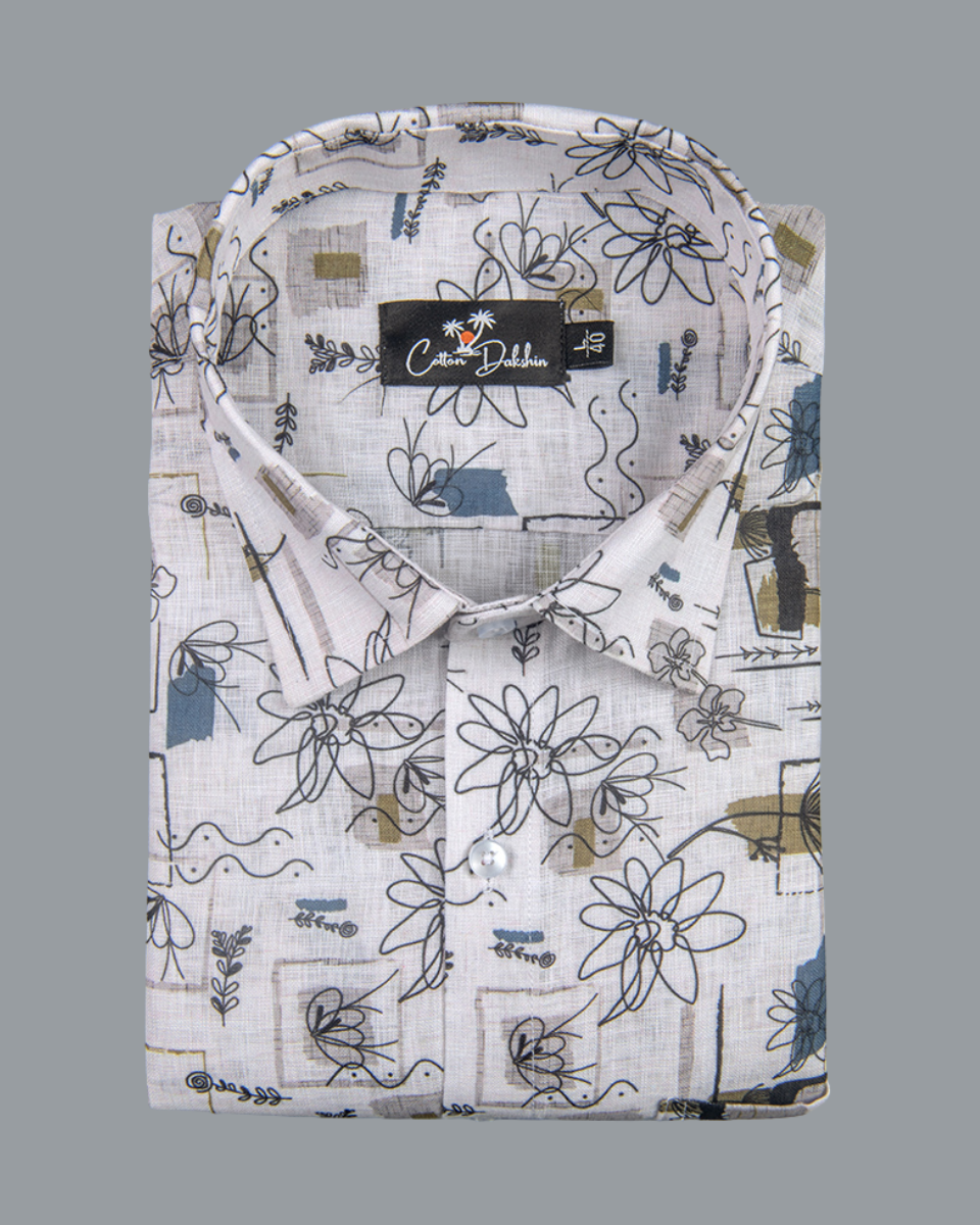Belgium Linen Mehndi Black Print Shirts for Men