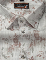 Cotton Printed White with Marrun Leaf Print Shirts for Men