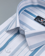 Cotton White with Sky Blue Patta Print Shirts for Men