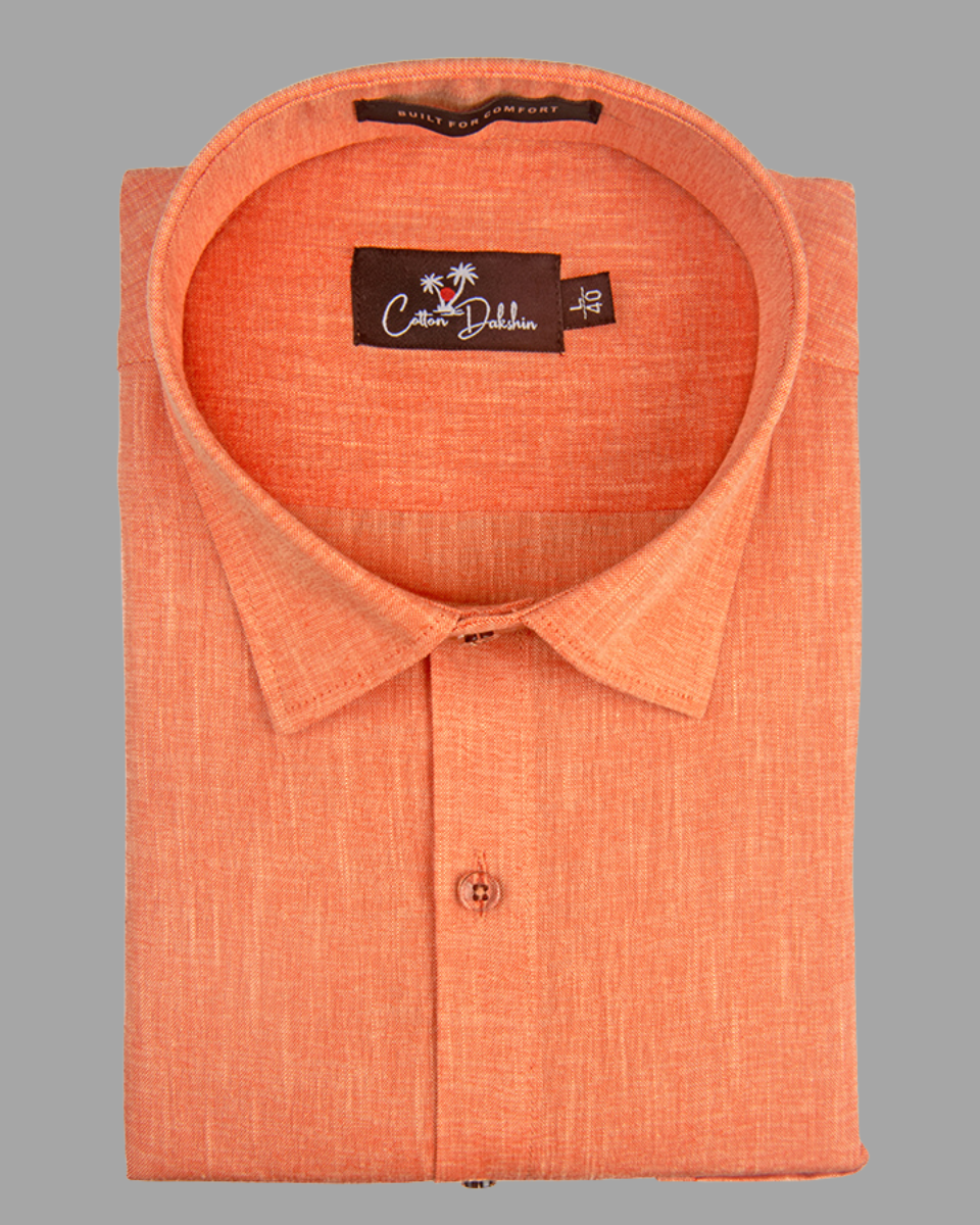 Blended Linen Orange Colour Shirts For Men