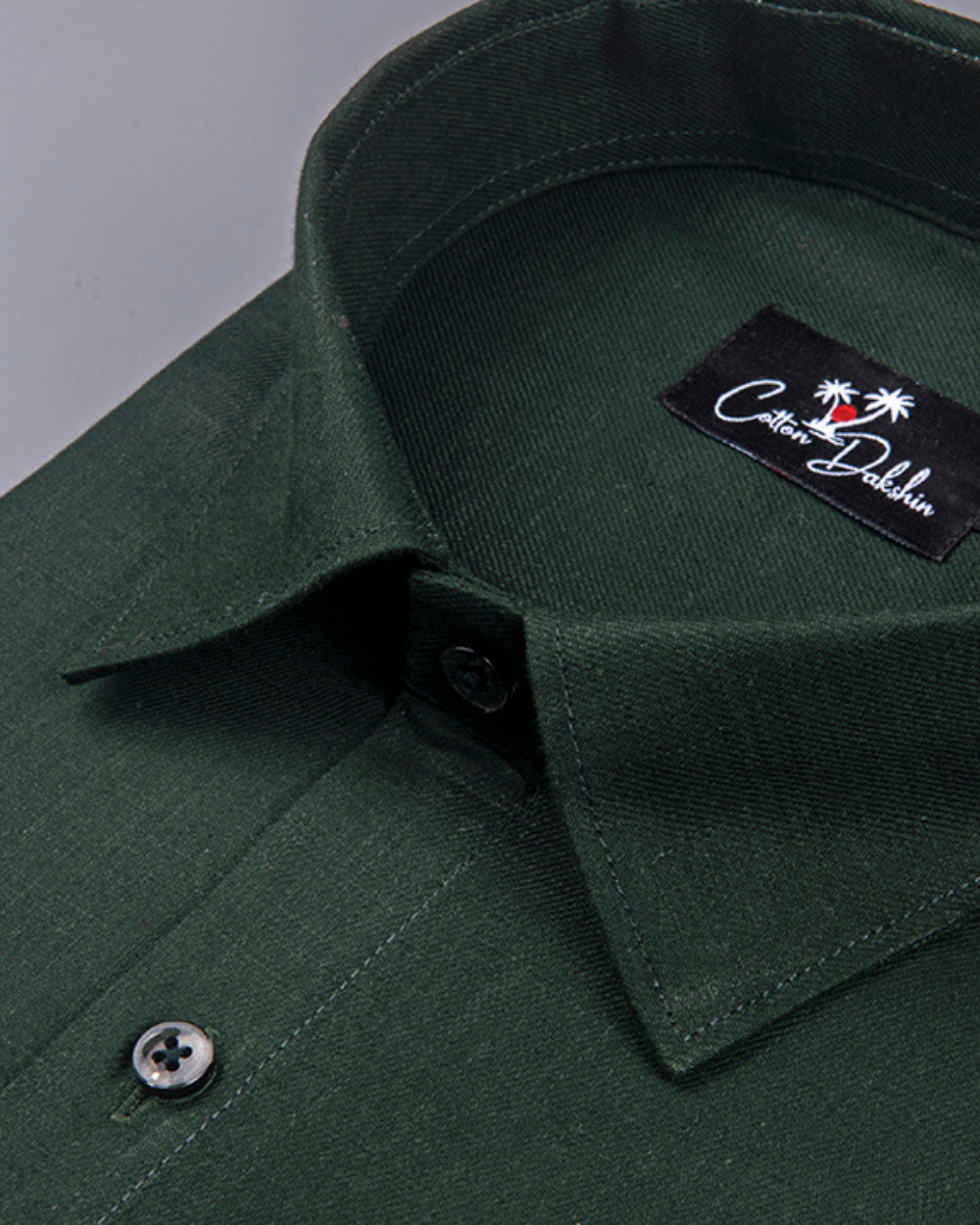 Cotton Bottle Green Colour Shirts for Men