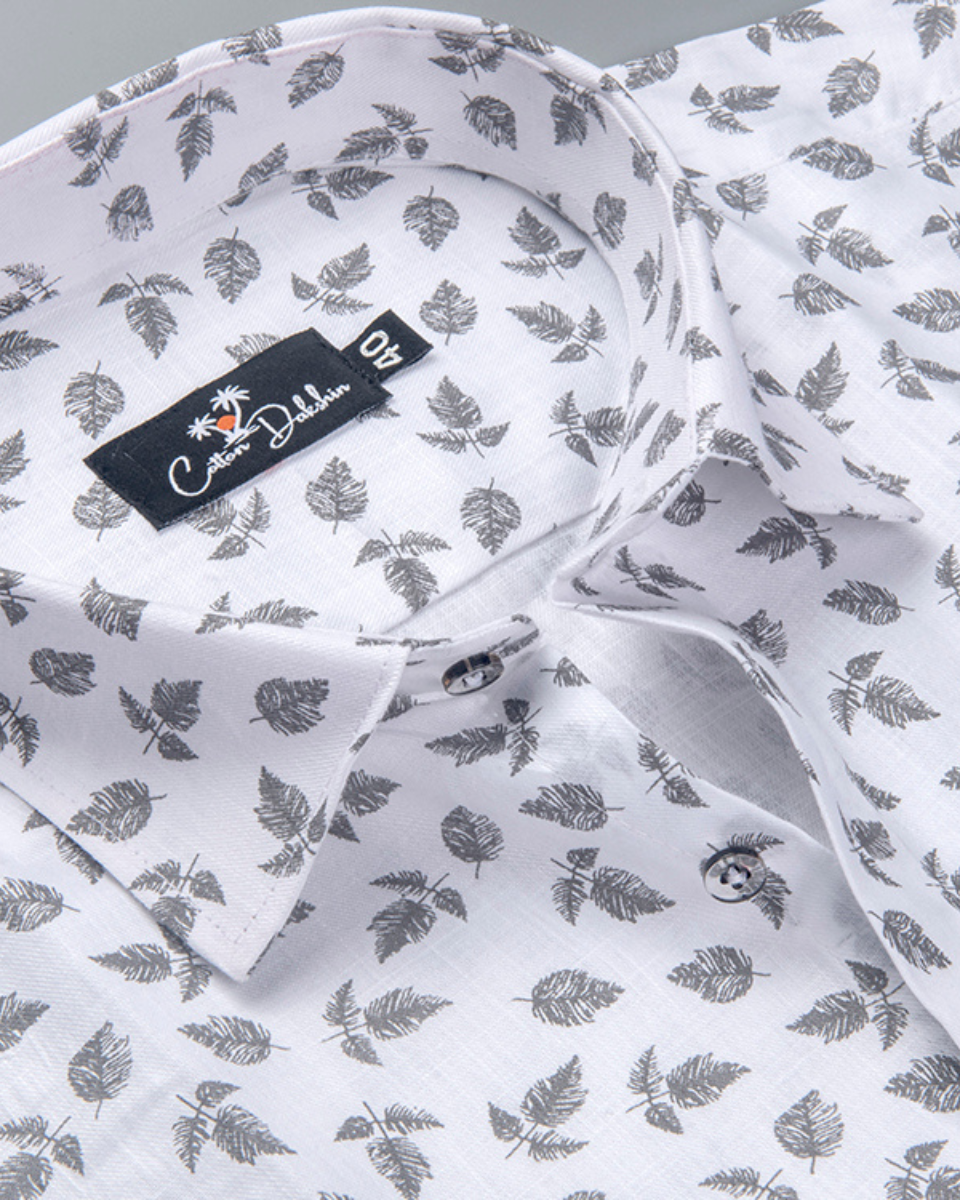 Turkey Linen White with Black Batel Print Shirts for Men