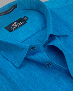Blended Linen Blue Colour Shirts For Men