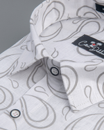 Linen White With Grey Pathan Print Shirts