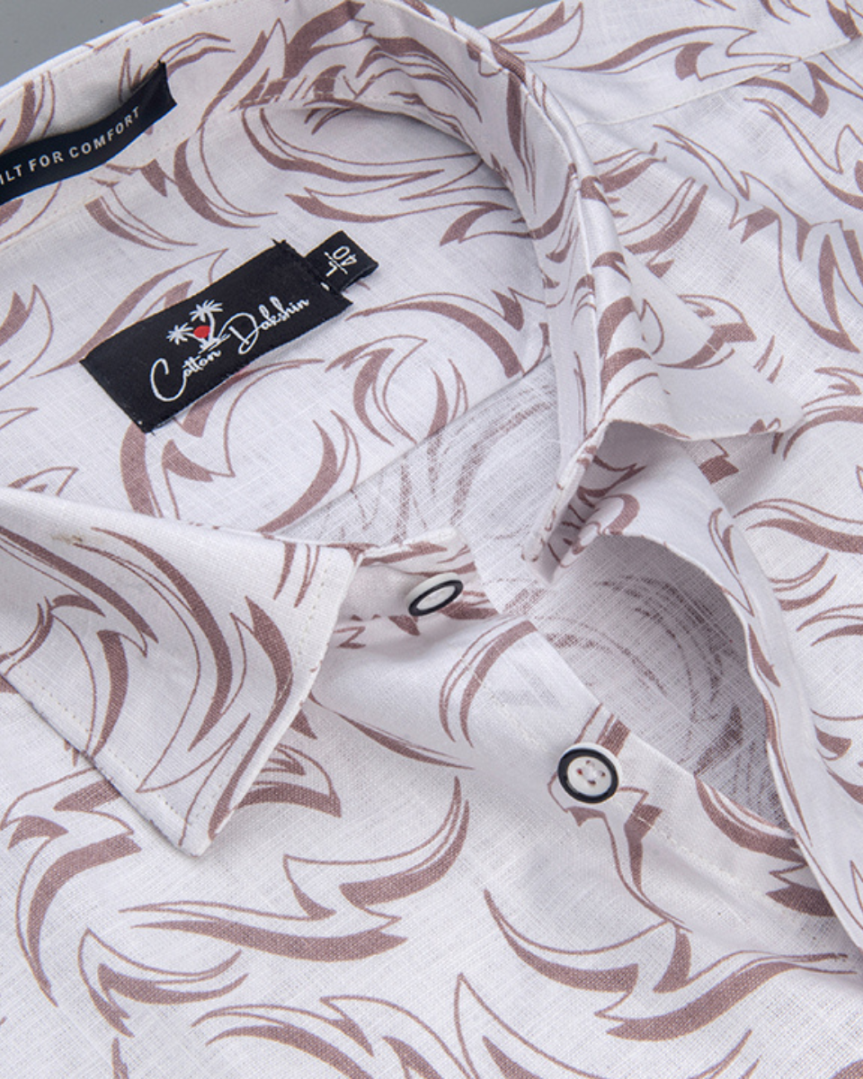 Linen White With Marun Print Shirts