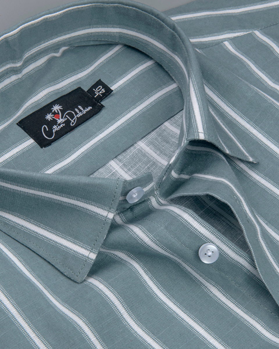 Linen Bottle Green with White lining Shirts for Men