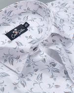 Turkey Linen White with Grey Flower Print Shirts for Men