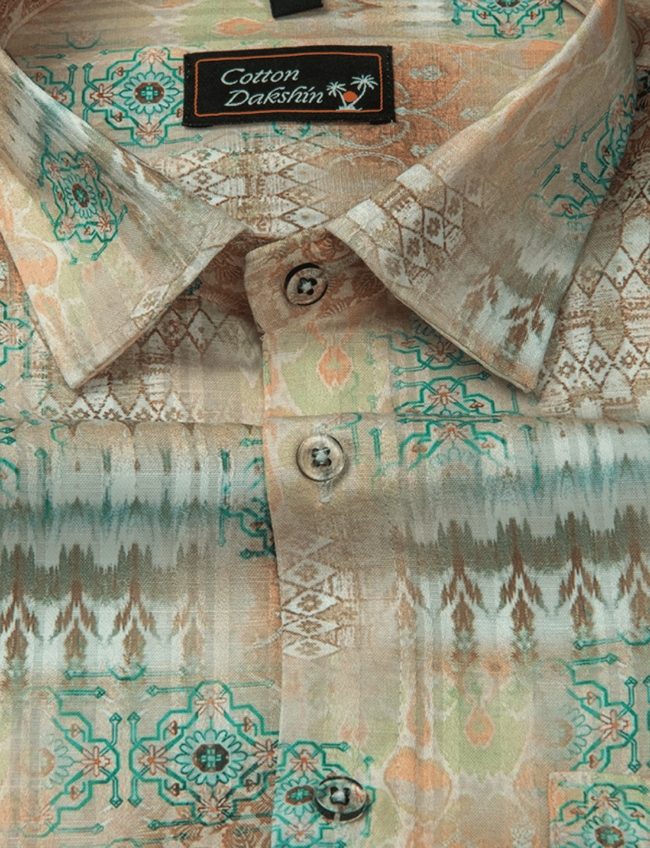 Cotton Printed Rama with Orange mix Print Shirts for Men