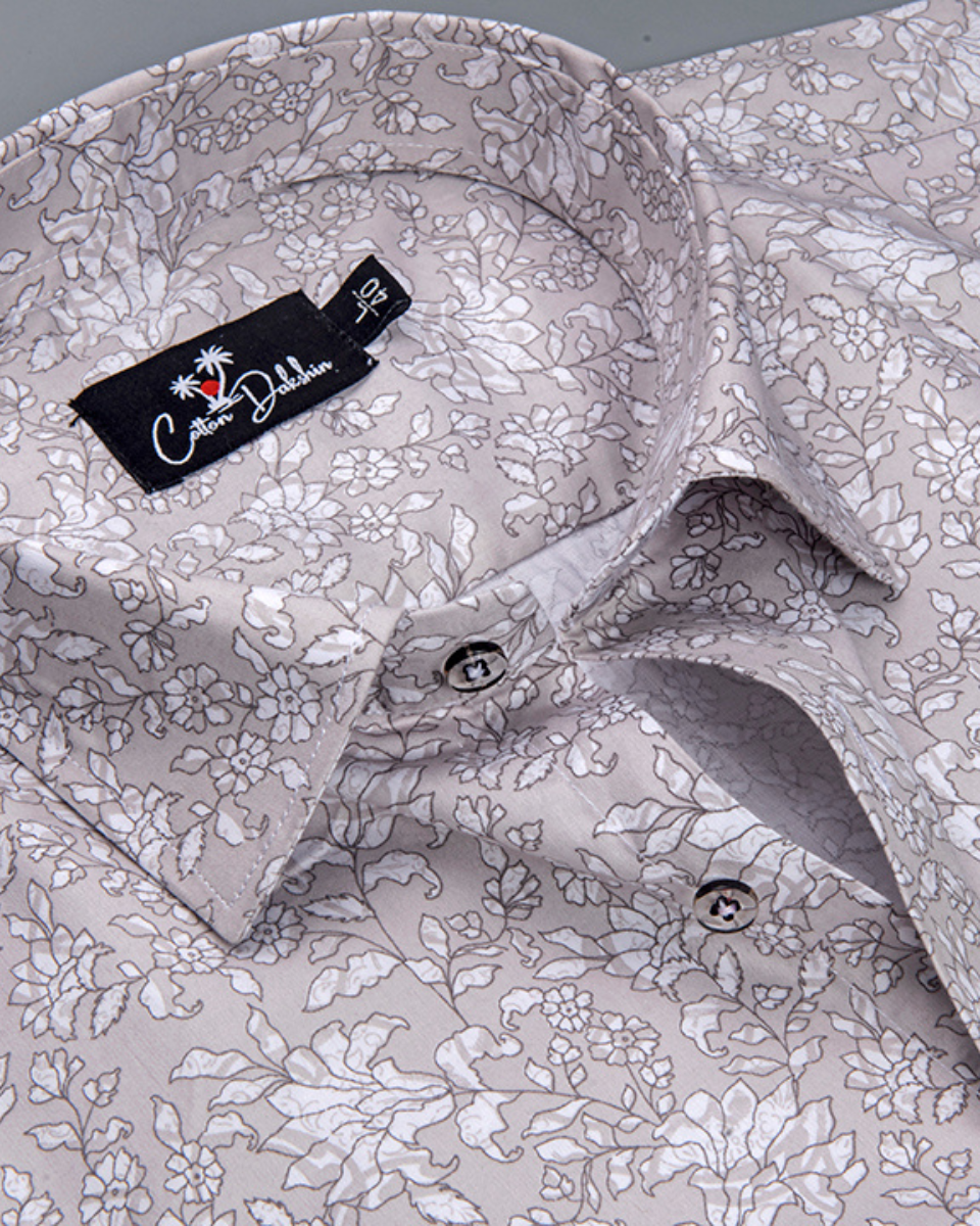 Cotton Pink with White Flower Print Shirts for Men