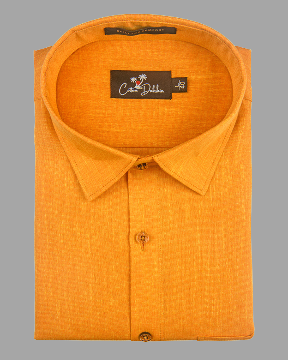 Blended Linen Golden Yellow Colour Shirts For Men