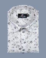 Linen Cream with Black Flower Print Shirt for Men
