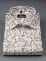 Cotton Printed White with Red Gray Mix Zickzack Print Shirts for Men