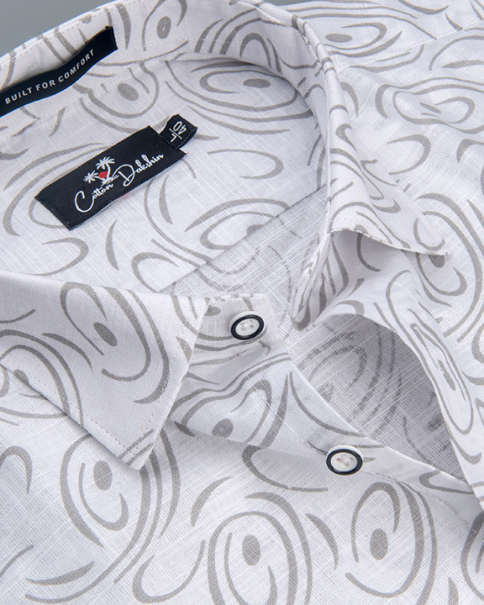 Linen White With Light Grey Circle Print Shirts