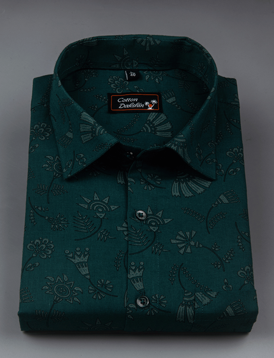 Cotton Printed Rama Green with Flowers Print Shirts for Men