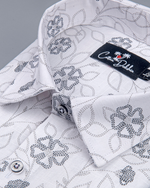 Linen White with Black Flower Print Shirts for Men