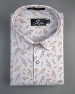 Italian Linen White With Sky Mahendi Print Shirts