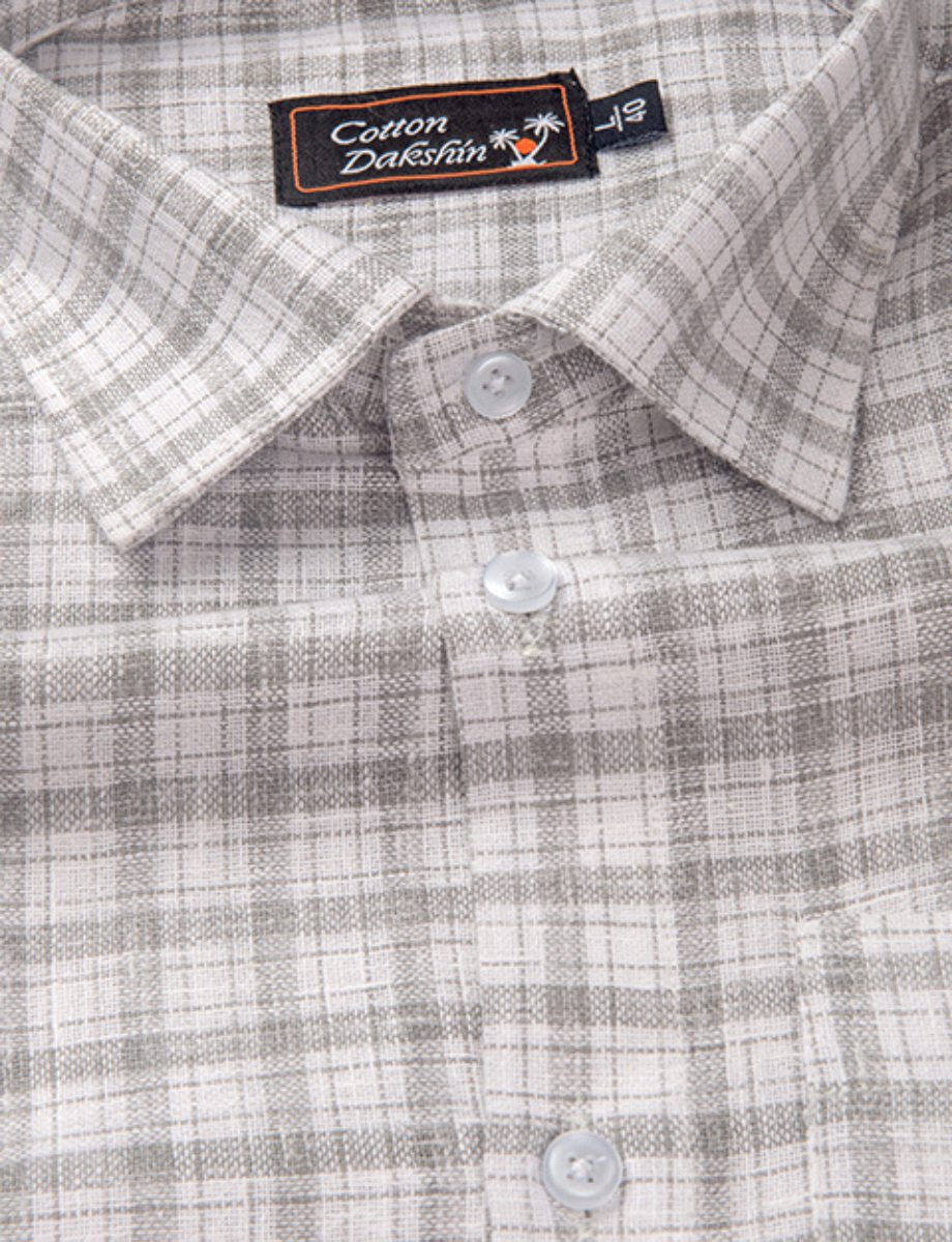 Linen White with Gray Multi Checks Shirts for Men
