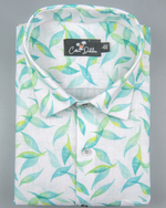 New Italian Linen white with Green Leaf Printed Shirts for Men