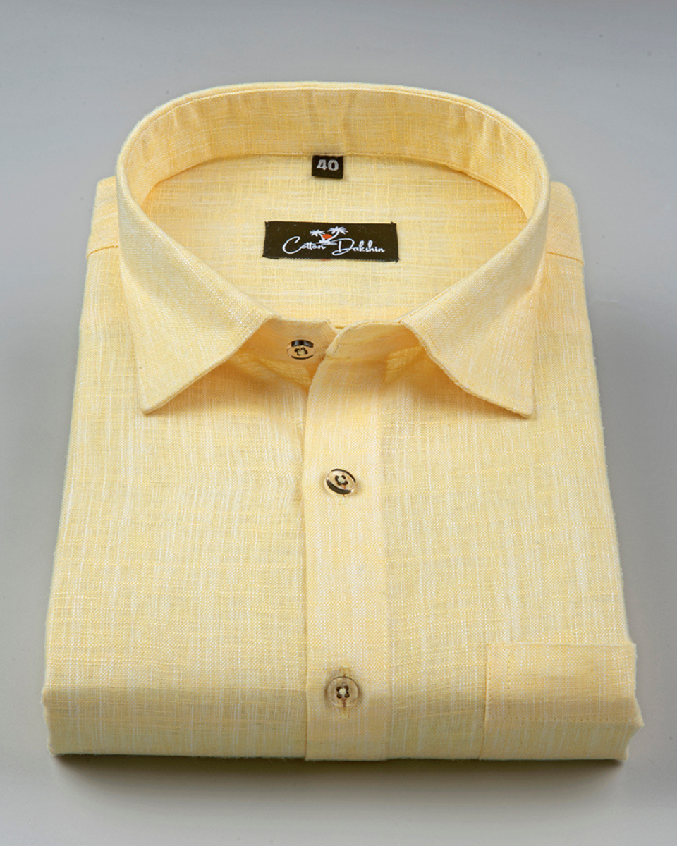 Linen Light Yellow Colour Shirt for Men