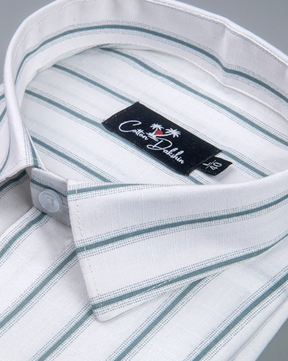 Linen White with Bottle Green Lining Shirts for Men
