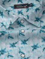 Linen Prime Light Blue with Dark Blue Flower Print Shirts for Men