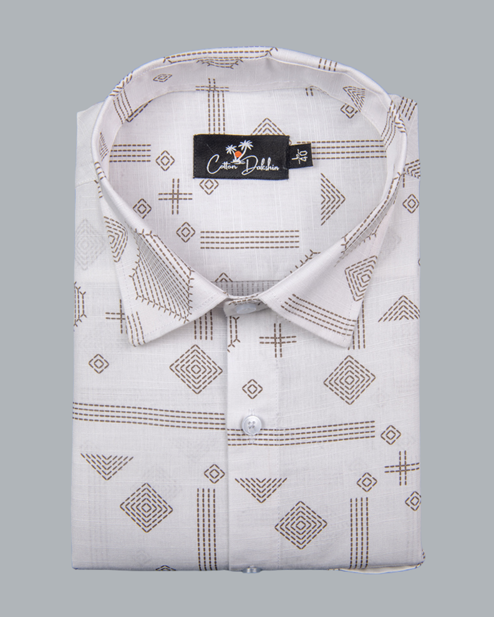 Gloster LlinenWhite with Brown Zari Print Shirts for Men