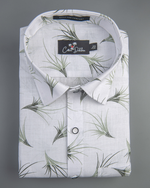 Linen White With Green Flower Print Shirts