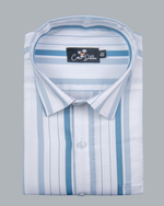Cotton White with Sky Blue Patta Print Shirts for Men