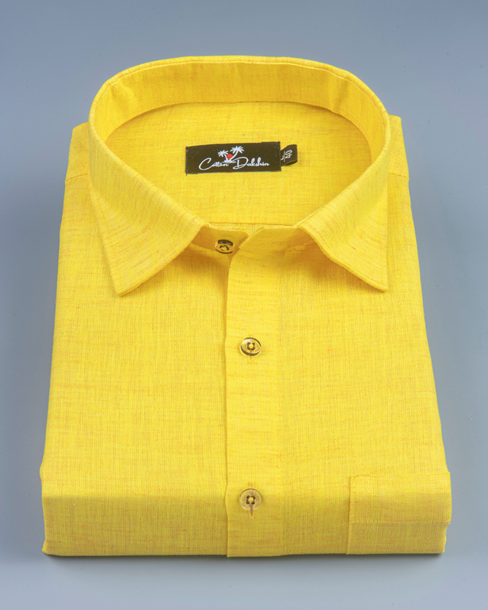 Linen golden yellow Colour Shirts for Men