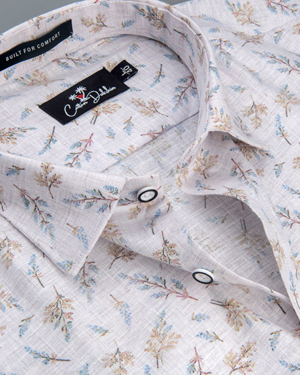 Italian Linen White With Sky Mahendi Print Shirts