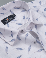 New Italian Linen White with Grey Leaf Printed Shirts for Men