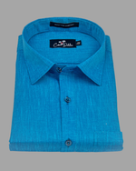 Blended Linen Blue Colour Shirts For Men