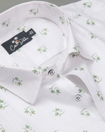 Turkey Linen White with Green Flower Print Shirts for Men