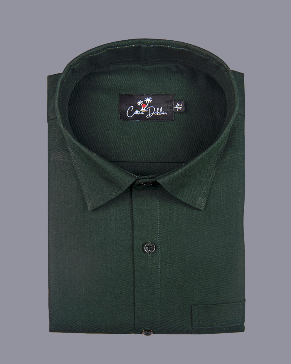 Cotton Bottle Green Colour Shirts for Men
