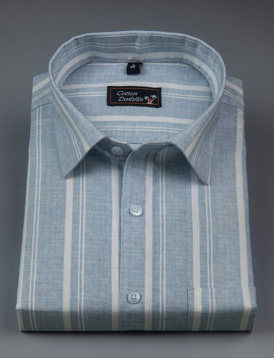 Slub Linen Sky Blue with White Lining Shirts for Men