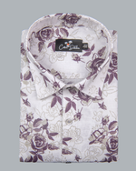 Gloster Linen White with Wine Flower Print Shirts for Men