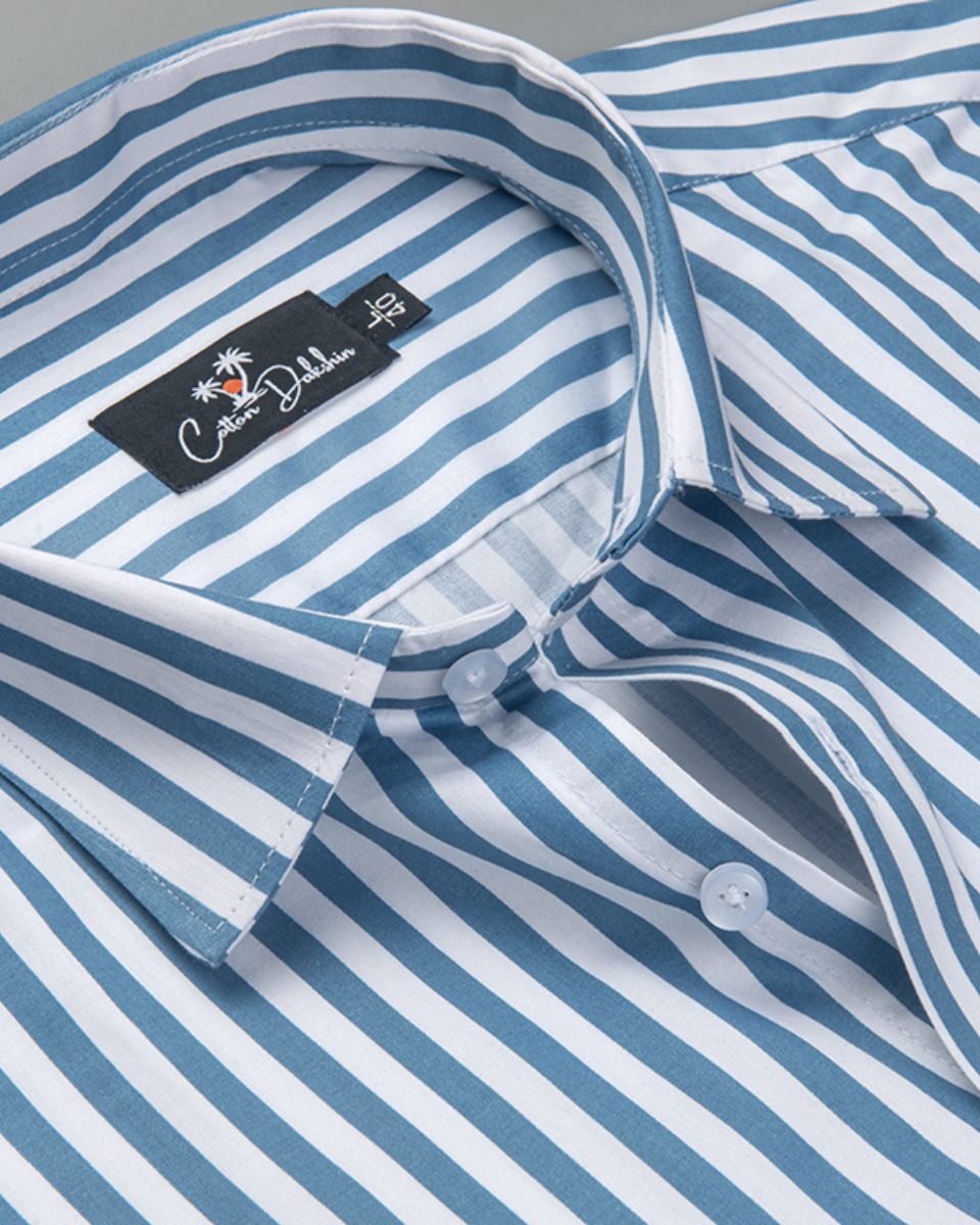Cotton White with Blue Lining Shirts for Men