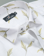 Turkey Linen White with Mahendi Leaf Printed Shirts for Men