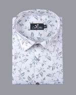 Turkey Linen White with Grey Flower Print Shirts for Men