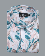 Belgium Linen Cream with Big Rama Leaf Print Shirts for Men
