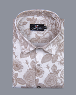 Linen White with Large Marrun flower Print Shirts for Men