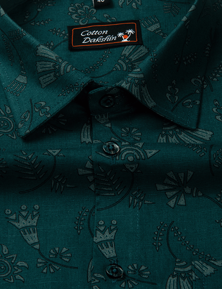 Cotton Printed Rama Green with Flowers Print Shirts for Men