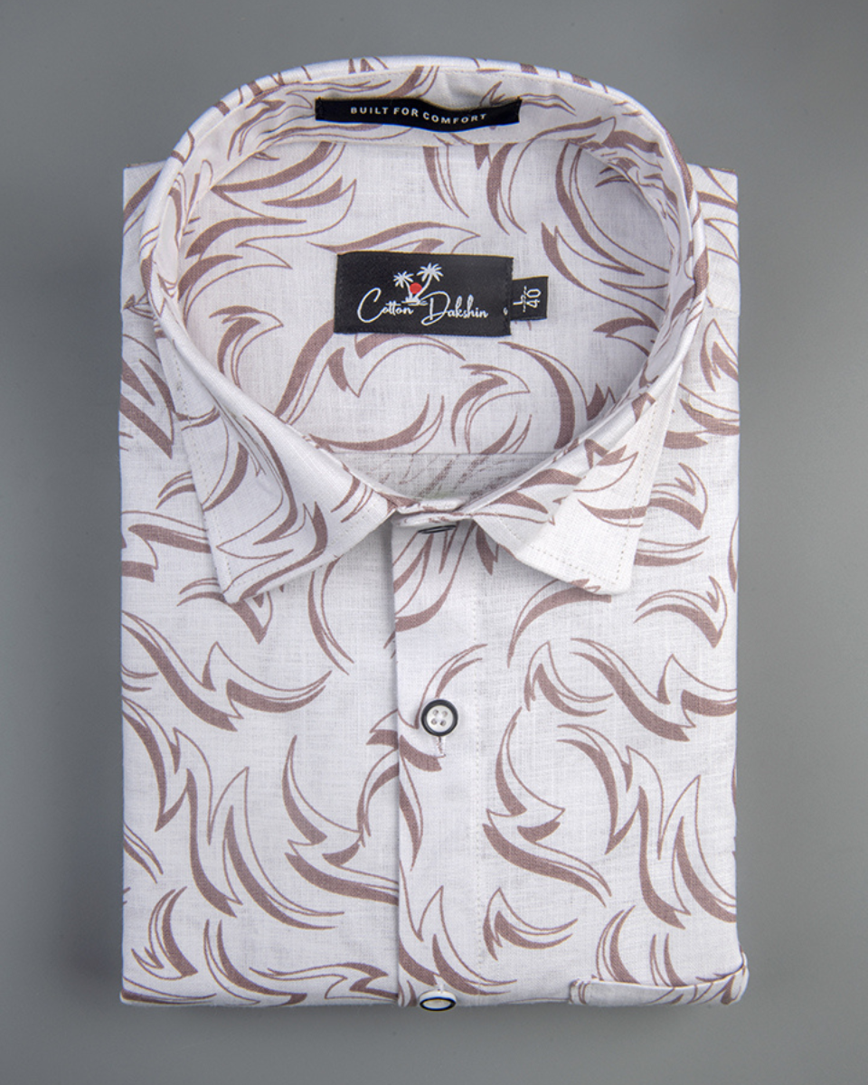 Linen White With Marun Print Shirts