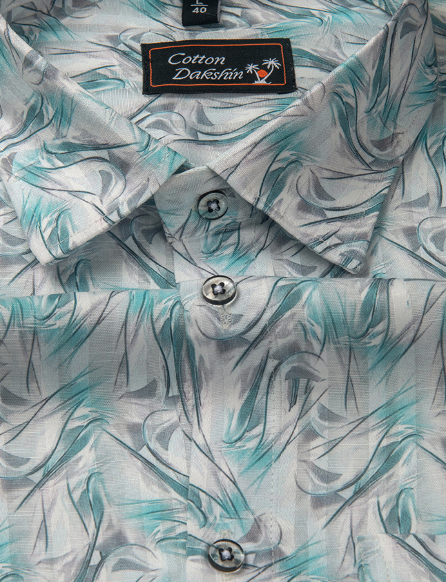 Cotton Printed white Rama Mix Zickzack Print Shirts for Men