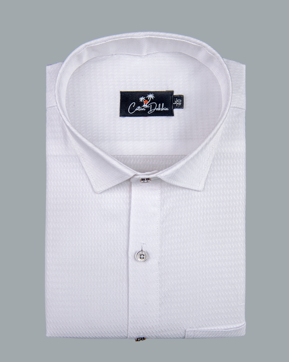 White Colour Dobby Cotton Shirts for Men