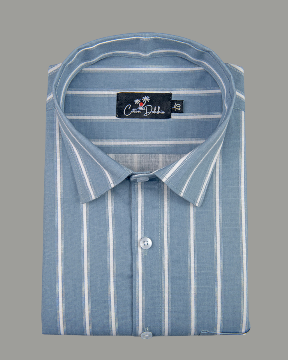 Linen Blue with White Lining Shirts for Men