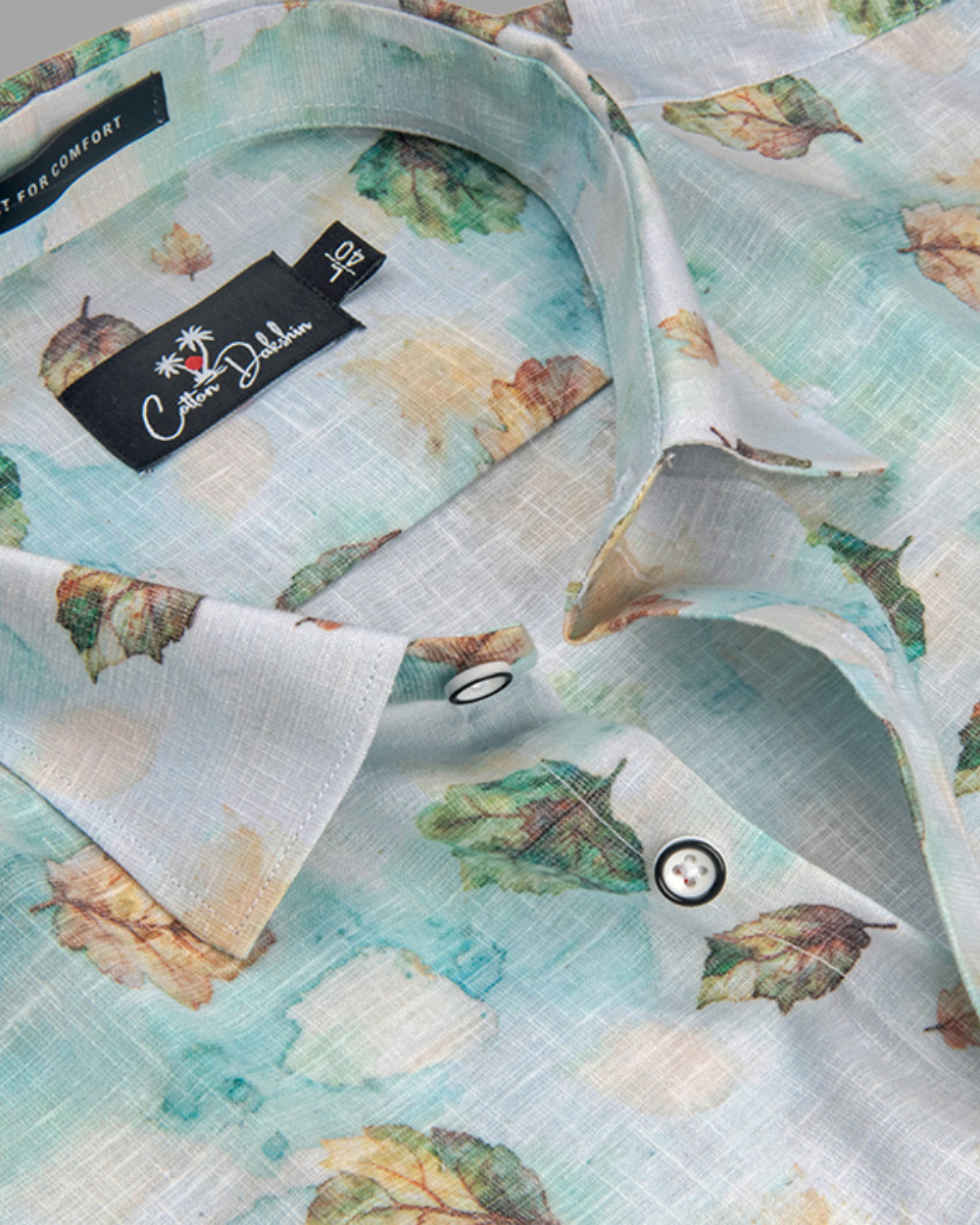 Italian Linen Rama With Green Batel Print Shirts