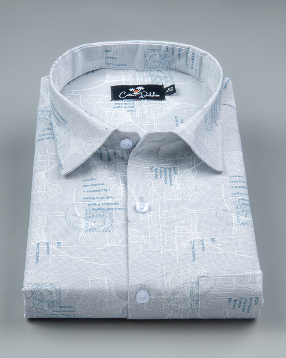 Gloster Light Gray with Dark Gray Flower Print Shirts for Men